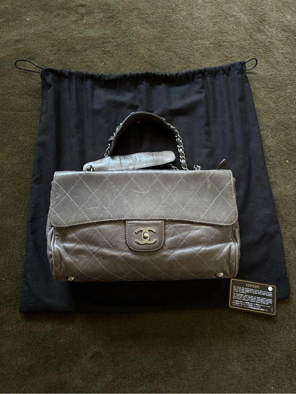 2008 Chanel CC Ritz Flap Gray Leather Shoulder Bag